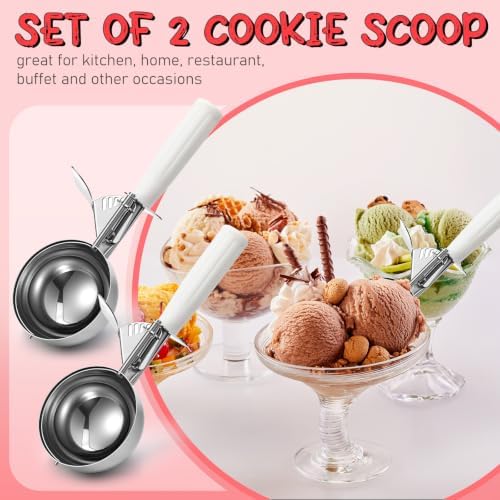 Reallnaive 2 Pcs Ice Cream Scooper with Trigger, 6 oz, White