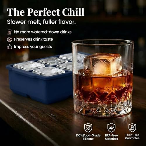 KitchFort® Large Silicone Ice Cube Tray (3-Pack) - 2" Big Ice Mold with Lid