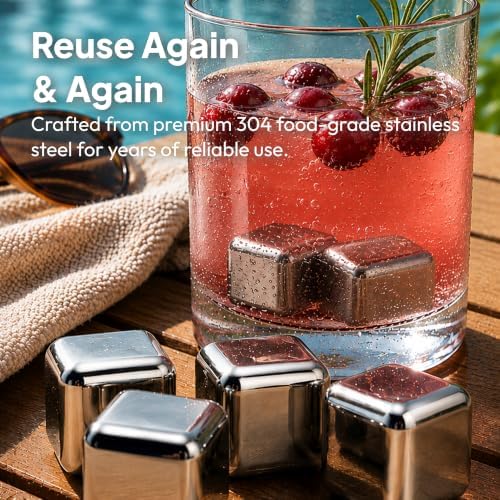 Whiskey Cubes, Stainless Steel Chilling Rocks, Set of 8