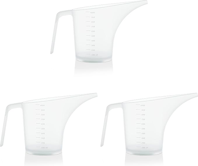 Funnel Pitcher for Soap Making, Large Capacity Easy Pour Container with Long Spout, Soap Making Supplies, Bakeware Mold, Candle, Microwave Safe, 4 Cups, 32 Ounces, 1000 ml - Set of 3
