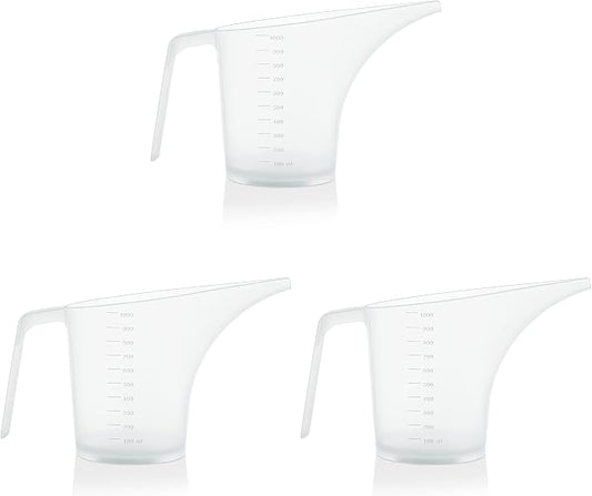 Funnel Pitcher for Soap Making, Large Capacity Easy Pour Container with Long Spout, Soap Making Supplies, Bakeware Mold, Candle, Microwave Safe, 4 Cups, 32 Ounces, 1000 ml - Set of 3