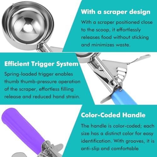 JUNADAEL J Ice Cream Scoop With Trigger, Cookie Scoop Set, Incluede 1.2 OZ/ 2 OZ/ 4 OZ Scoop, Portion Control For Cookie Dough, Ice Cream, Cupcake, Muffin, Mashed Potatoes, Side Dish, Pancake