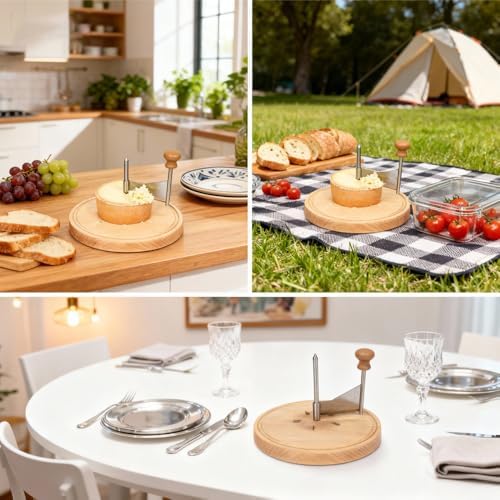 Cheese Curler Flower Maker Wheel Slicer, Stainless Steel Cheese Curler Wheel for i.a. Tete de Moine, Girolle & Chocolate, Wood Base, Suitable for Restaurants, Cafes, and Dessert Shops, Home