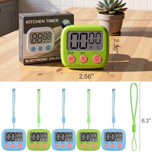 Weewooday 24 Pcs Digital Kitchen Timer Magnetic LCD Alarm, Blue, Green