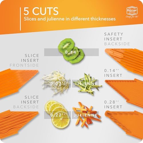 Mandoline Food Slicer Börner V1 (Profi Set) by Reston Lloyd • V-Slicer with 4 Inserts, Docking Station & Food Holder • Made in Germany • Fruit & Vegetable Chopper • Multiple Settings • Color: Orange