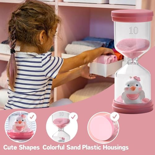 10 Minute Sand Timer,Hourglass Timer in Macaron Pink with Duck Pattern