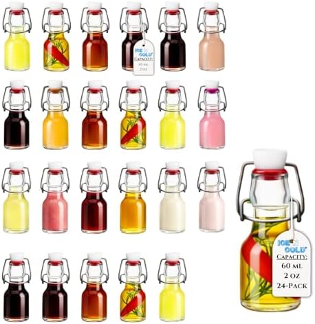 ICE N COLD Glass Swing Top Bottles | Flip Top Glass Bottles for Limoncello, Syrups, Oils, Vinegar, Extracts & Beverages | Airtight Reusable Glass Bottles (24-Pack, MINI (60ml | 2oz))