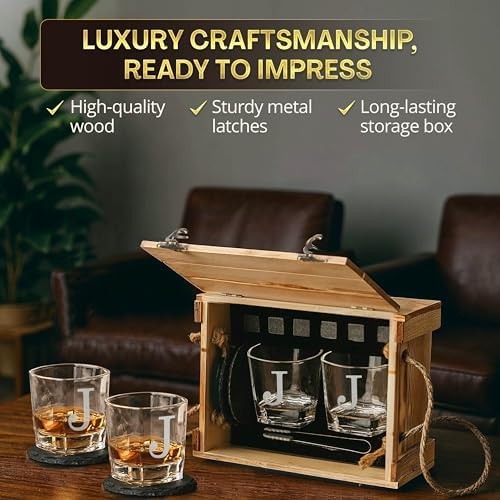 Custom Monogram Since Year Whiskey Glass Set, 2 Glasses, Wood Crate