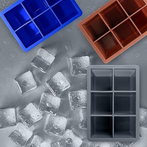 Excnorm Silicone Ice Cube Trays, 3‑Pack Large Square Molds with Lid