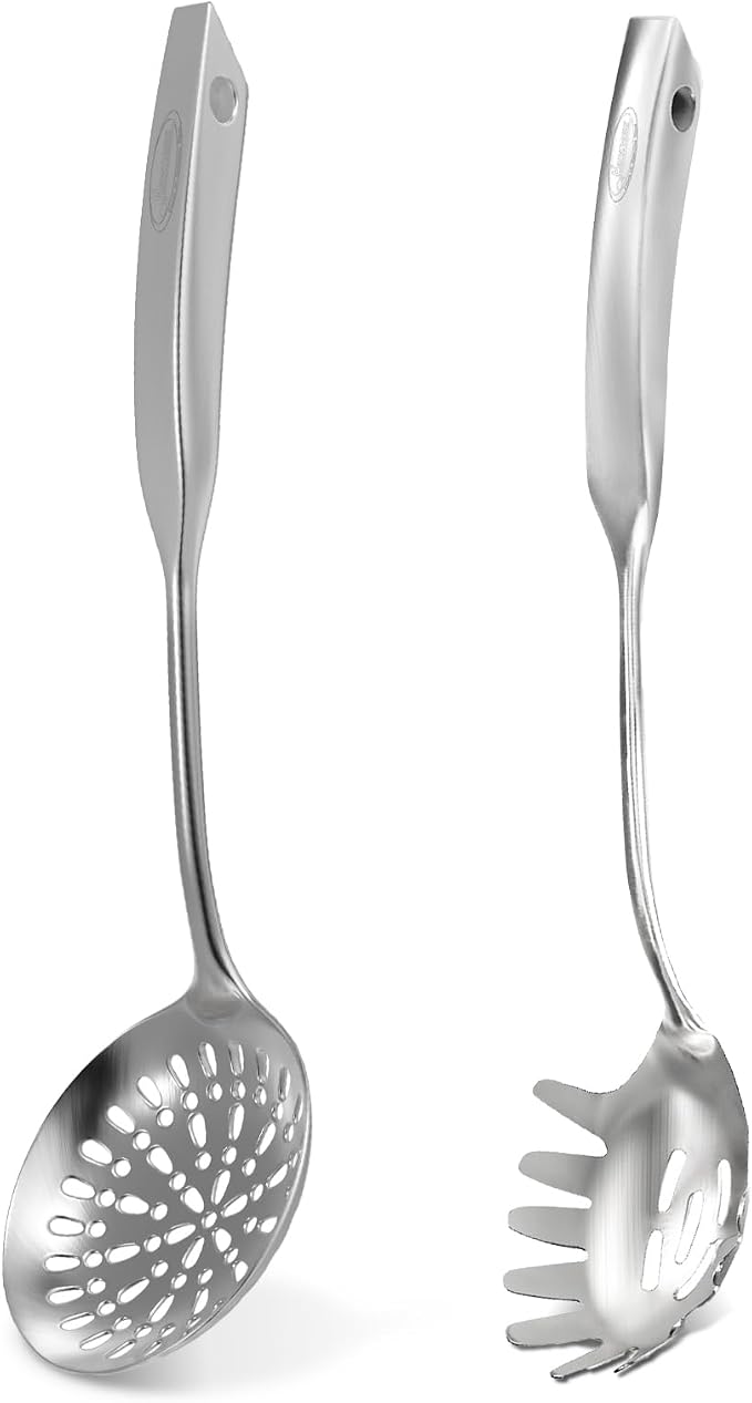 Newness Slotted Spon and Spaghetti Server, [Rustproof, Integral Forming, Durable] 304 Stainless Steel, with Vacuum Ergonomic Handle, Comfortable Grip Design