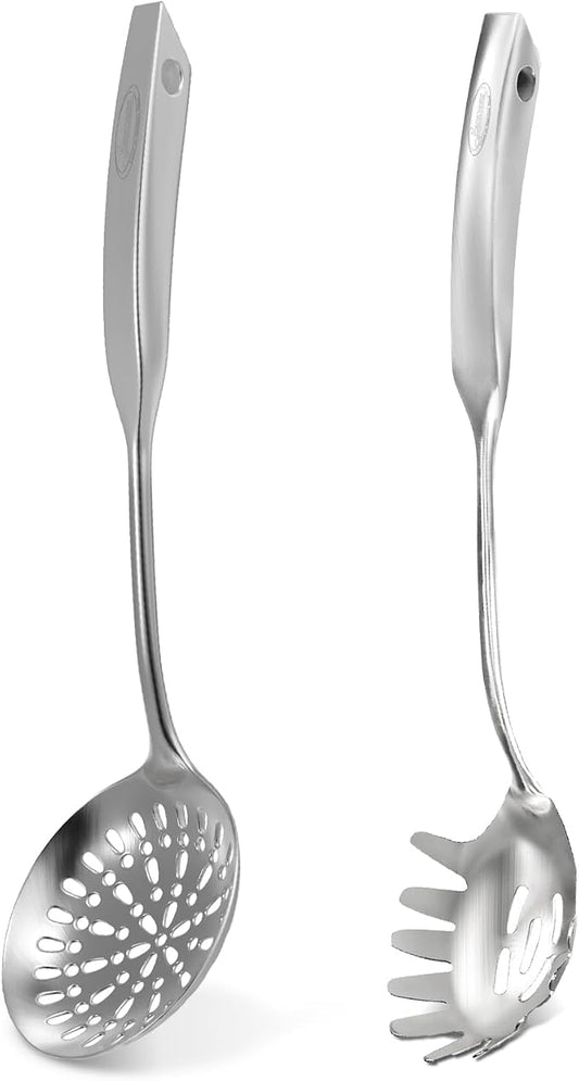 Newness Slotted Spon and Spaghetti Server, [Rustproof, Integral Forming, Durable] 304 Stainless Steel, with Vacuum Ergonomic Handle, Comfortable Grip Design
