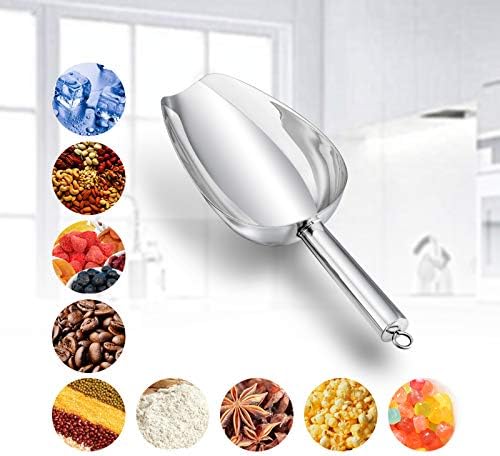 Ice Scoop, E-far Stainless Steel Kitchen Utility Scoop Set, Ideal for Ice Cube/Coffee Bean/Food/Candy/Flour/Popcorn, Set of 3 (5-8-12 Ounce)