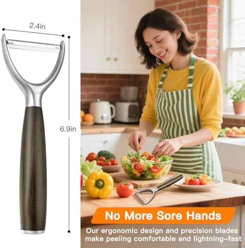 JUSEEPO Premium Vegetable Peeler, Y Type Swivel 304 Stainless Steel Blade Comfortable Solid Wood Handle, Practical gift for the home kitchen mom grandma for Veggie, Fruit, Potato(Exotic Ebony)