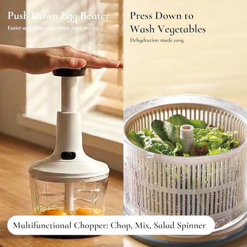 Manual Hand Push Food Chopper with Egg Whisk & Salad Spinner