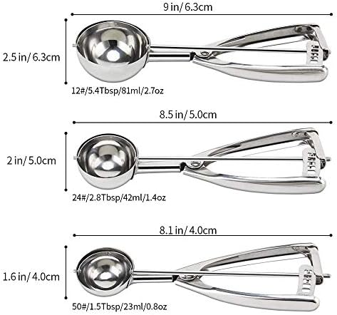 Cookie Scoop for Baking Set of 3 - Ice Cream Scoop Stainless Steel - Cookie Dough Scoop Melon Baller Baking Cupcake