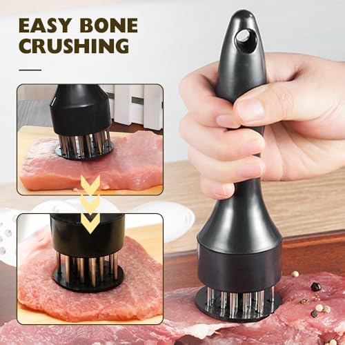 Stainless Steel Meat Tenderizer, 2026 New Stainless Steel Meat Tenderizer Needle 21 Pin Steak, Ultra Sharp Needle Blades Chicken BBQ Kitchen Cooking Tool, With Pounding Steak Mallet Tool (2-Mix)