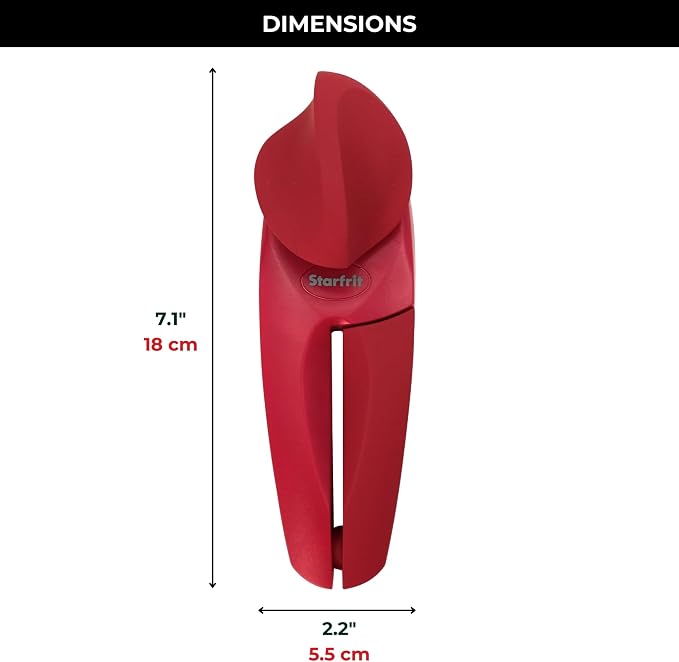 Starfrit MightiCan Can Opener, Safe Smooth-Cut Design, Holds Lid and Leaves No Sharp Edges, Comfort Grip Handle, Heavy-Duty Non-Slip Knob, 3-Year Warranty, Red