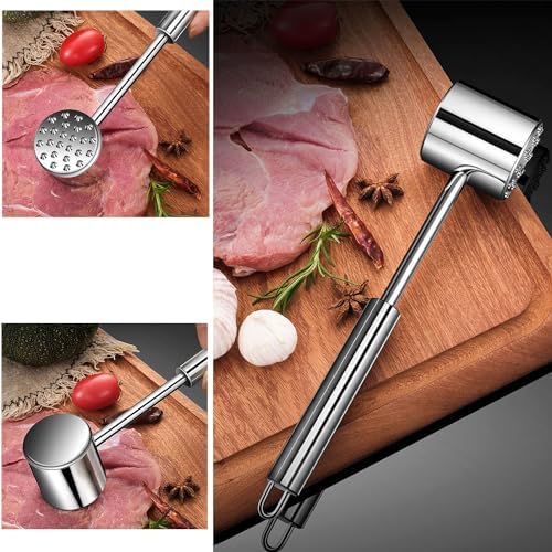 Meat Tenderizer,304 Stainless Steel Heavy Sturdy Meat Pounder, Extended Handle Hammer Tool