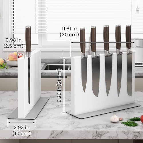 THMINS White Magnetic Knife Block Stainless Steel Magnetic Knife Holder