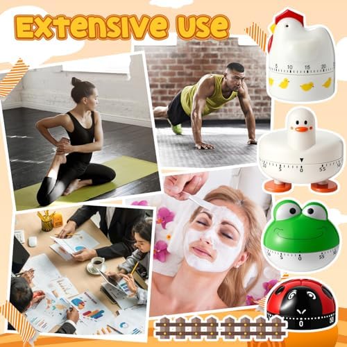Amylove 4 Pcs Cute Mechanical Kitchen Timer Farm Animals 60 Minutes