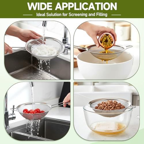 4 Pieces Stainless Steel Funnels with Fine Mesh Strainer Wide Mouth Food Grade Stainless-Steel Funnel with Stainless Steel Wire Strainersl for Spices, Juices, Powders, Coffee Beans