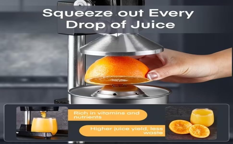 Ultra-Premium Cast Iron Juicer | Extra-Large, Heavy Duty, Commercial Grade, Stainless Steel Manual Hand Press Citrus Squeezer For Fresh Orange Juice, Pomegranate, Lemon, and Much More (Black)