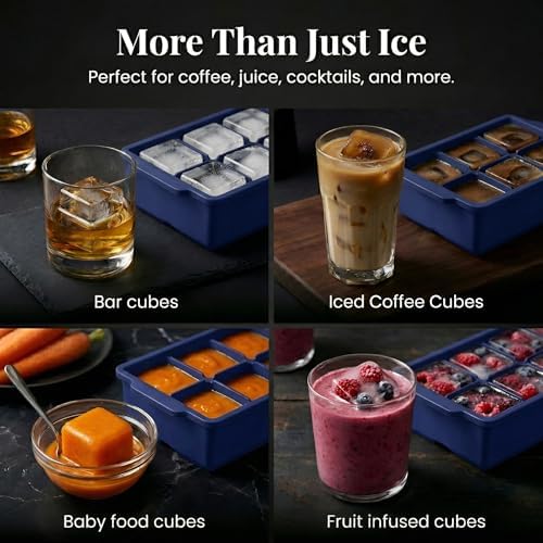 KitchFort® Large Silicone Ice Cube Tray (3-Pack) - 2" Big Ice Mold with Lid