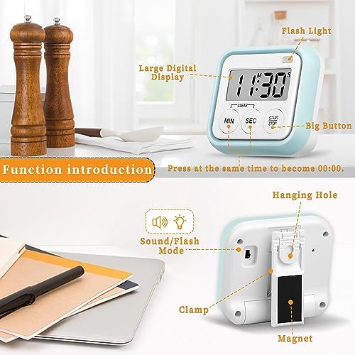 Timer, Kitchen Timers for Cooking Classroom Timer for Kids Teachers Digital Magnetic Timers 2 Pack, Blue