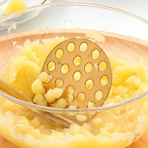 Stainless Steel Potato Masher for Non-Stick, Sturdy and Durable Whole Shaped Food Masher Hand Kitchen Aid, Avocado Masher Kitchen Tool Dishwasher Safe (11.4 in, Orange)