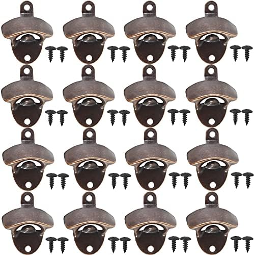ROYHOO 16PCS Wall Mounted Bottle Opener Vintage Beer Opener with Mounting Screws Set for Beer Cap Coke Bottle Wine Soda Open and Kitchen Cafe Bars(Red Bronze)