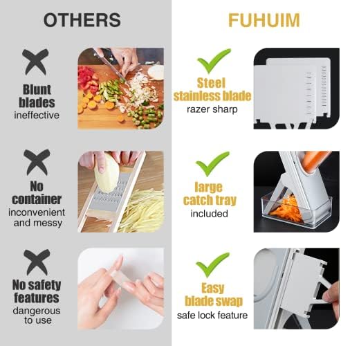 Mandoline Slicer for Kitchen and Vegetable chopper, Adjustable Thickness Safe Julienne & Slicer food, Veggie Slicer for Fruit/Potato/Cucumber/Onion/Meat Cutter with Container