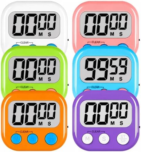 ZILLEEN Digital Kitchen Classroom Timers for Kids Cooking 6pcs MulticolorA