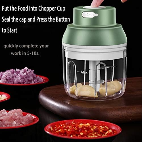 Electric Mini Food Chopper,250ML Portable Garlic Chopper with USB Charging Function, Mini Food Slicer for Onion Vegetables Chili Ginger Meat Nuts Fruits Salad (Green)
