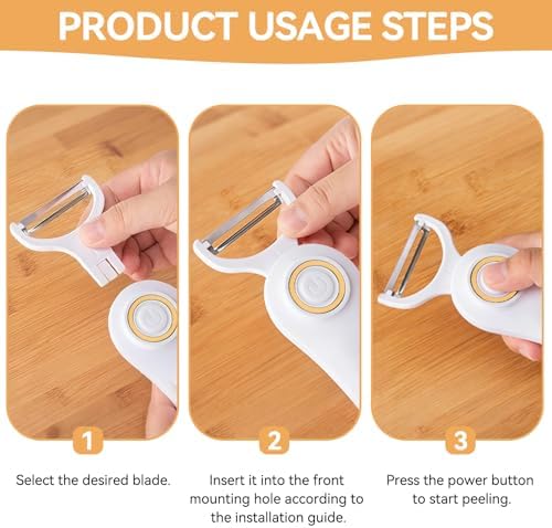 Electric Potato Peeler, Handheld Vegetable Peeler Set with 3 Interchangeable Blade Heads USB Rechargeable Veggie Fruit Peeler for Pears, Carrots, Cucumber