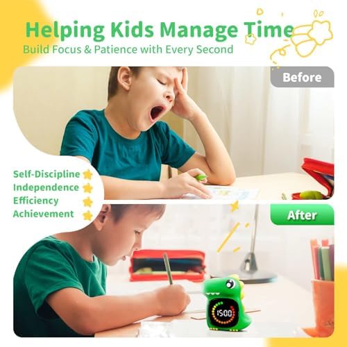 Visual Timer for Kids, Green Dino Kid Timer Clock Potty Training