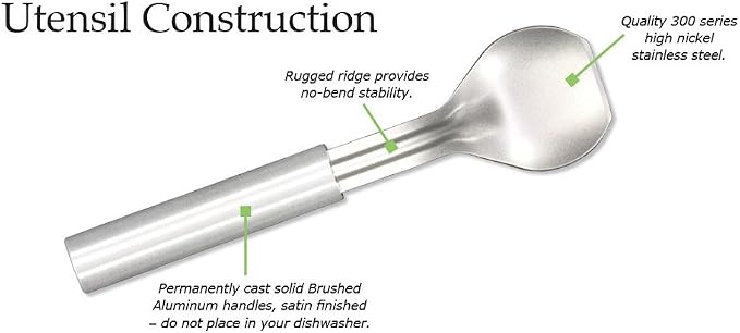Rada Cutlery Ice Cream Scoop (R137), 2.38" x 2.38" Stainless Steel Bowl, Silver Handle