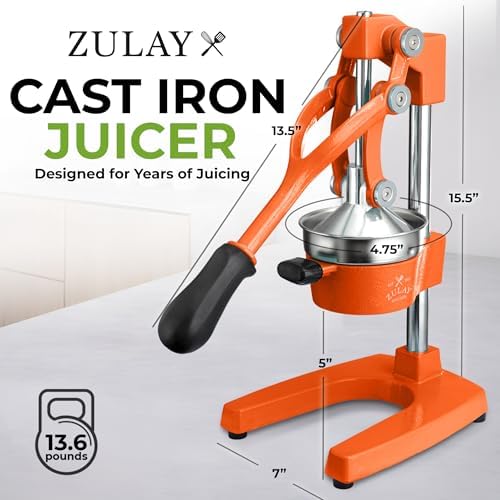 Zulay Kitchen Cast Iron Juicer - Heavy Duty Orange Juicer with Detachable Strainers for Easy Cleaning, Citrus Press for Citrus Fruits, Perfect for Bartenders, Juice Lovers & Health Enthusiasts