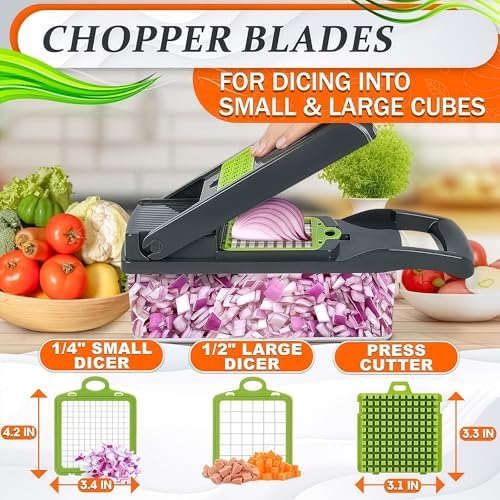 14-in-1 Vegetable Chopper with Container, 6 Blades & Finger Guard