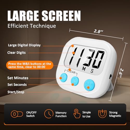 AOUCE Digital Kitchen Timers for Cooking, Timer for Kids 6 Pack White