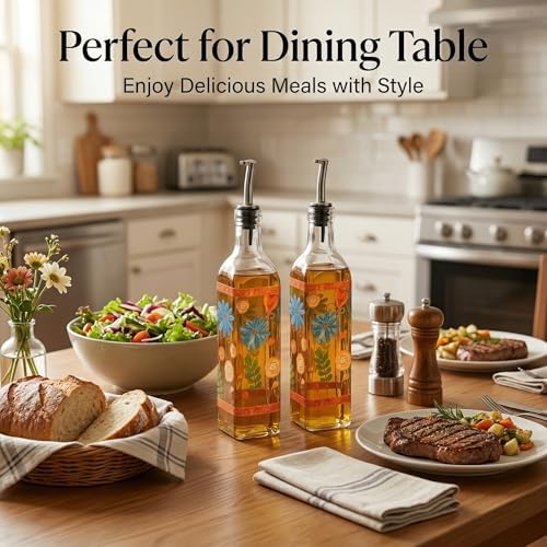 17oz Glass Olive Oil Dispenser Bottles Set of 2, Oil & Vinegar Set