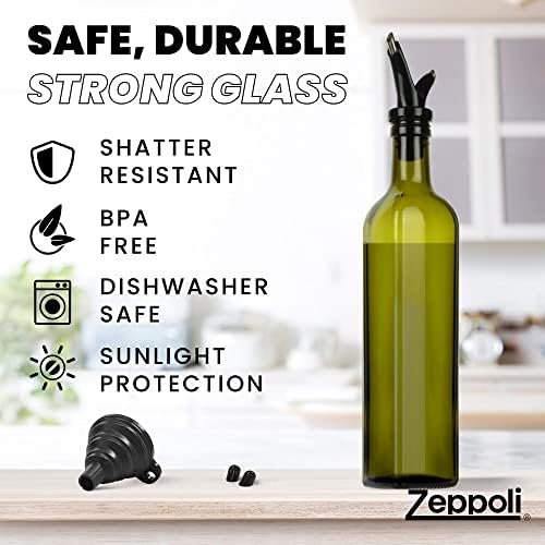 Zeppoli Oil Bottle Set with Dual Spout - Pouring Funnel, Stainless Steel