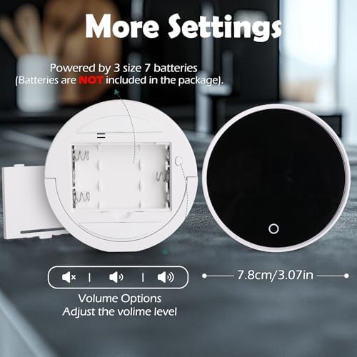 GeeRic Digital Kitchen Timers, 199 Minutes Countdown Countup Rotary Timer, Large LED Stopwatch, Volume Adjustable Kitchen, Study, Workout, and Office Timer White
