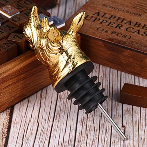 Rhino Head Wine Pourer with Bottle Stopper, Zinc Alloy, Golden