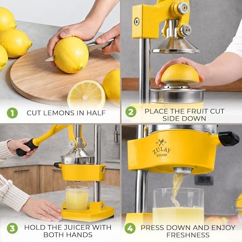 Zulay Kitchen Cast Iron Juicer - Heavy Duty Orange Juicer with Detachable Strainers for Easy Cleaning, Citrus Press for Citrus Fruits, Perfect for Bartenders, Juice Lovers & Health Enthusiasts