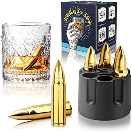 Gold Whiskey Stones Set, Mens Gifts for Him Dad Husband, Reusable Ice Cube for Drinking, Cool Burbon Scotch Cocktail Set, Anniversary Birthday Gifts Ideas for Men Christmas Stocking Stuffers