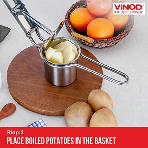 Vinod Large Potato Ricer - Heavy Duty Stainless Steel Potato Masher | Manual Press & Mash for Fruits & Vegetables | Kitchen Tool | Perfect Mashed Potatoes Every Time | 2 Interchangeable Discs
