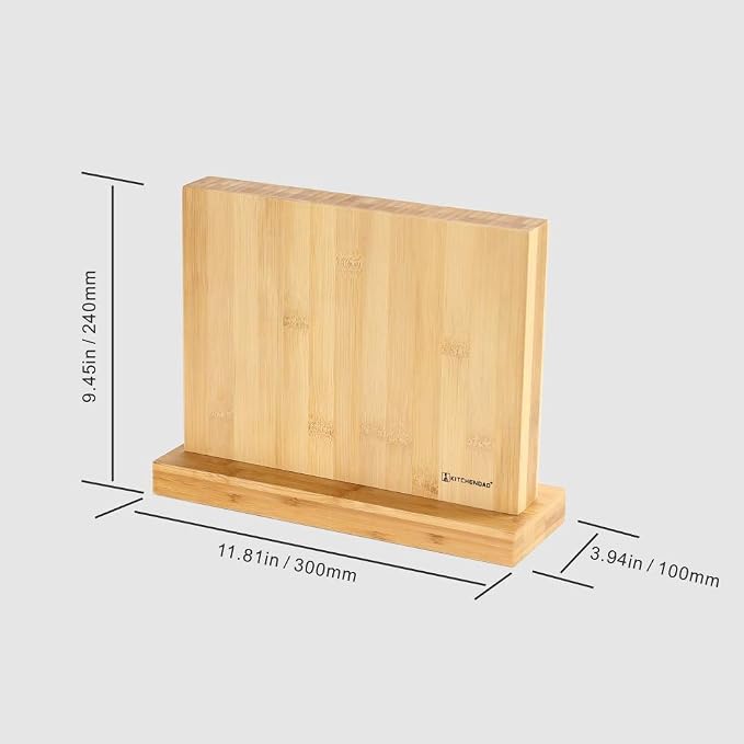 KITCHENDAO Luxury Double Sided Bamboo Magnetic Knife Block Holder without Knives with Enhanced Powerful Magnets, Cutlery Display Stand and Storage Rack Large Capacity, Easy to Reach, Easy to Clean