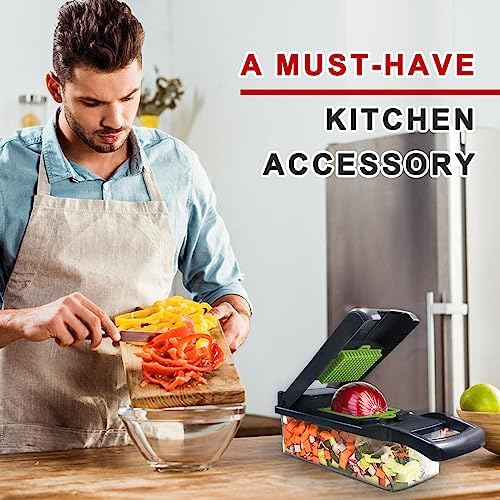 Multifunctional Veggie Chopper - 14 in 1 Food Chopper With 8 Blades, Slicer, Dicer, Cutter for Vegetables, Onions, and More - Hand Guard Included