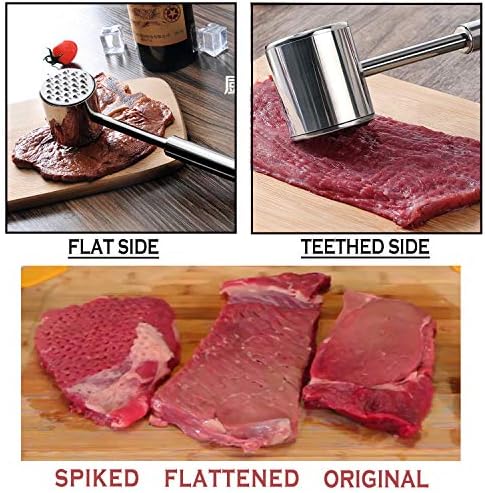 Reversible Dual-sided Meat Tenderizer and Pounder 304 Stainless Steel Meat Mallet Hammer Marinating Prep Tool for Tenderizing Steak, Beef and Poultry
