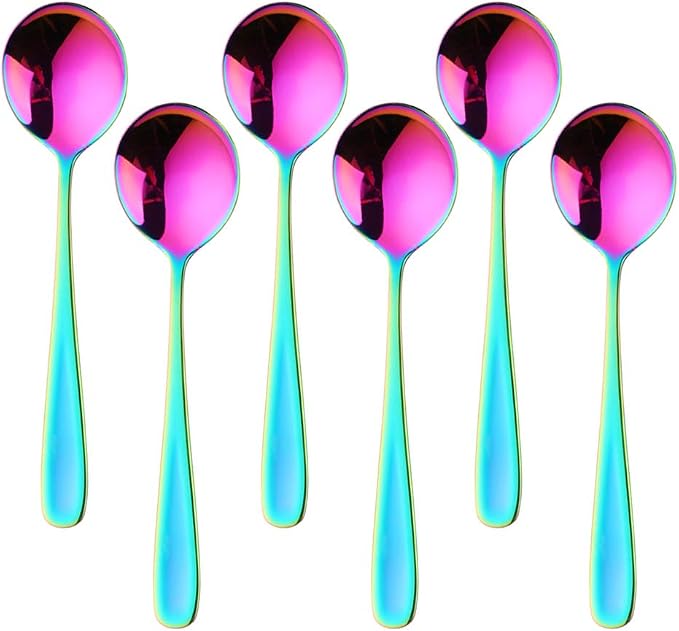 Buyer Star Bouillon Spoon Sets, 7-Inch Round Soup Spoons, Stainless Steel Finished Table Dinner Spoons